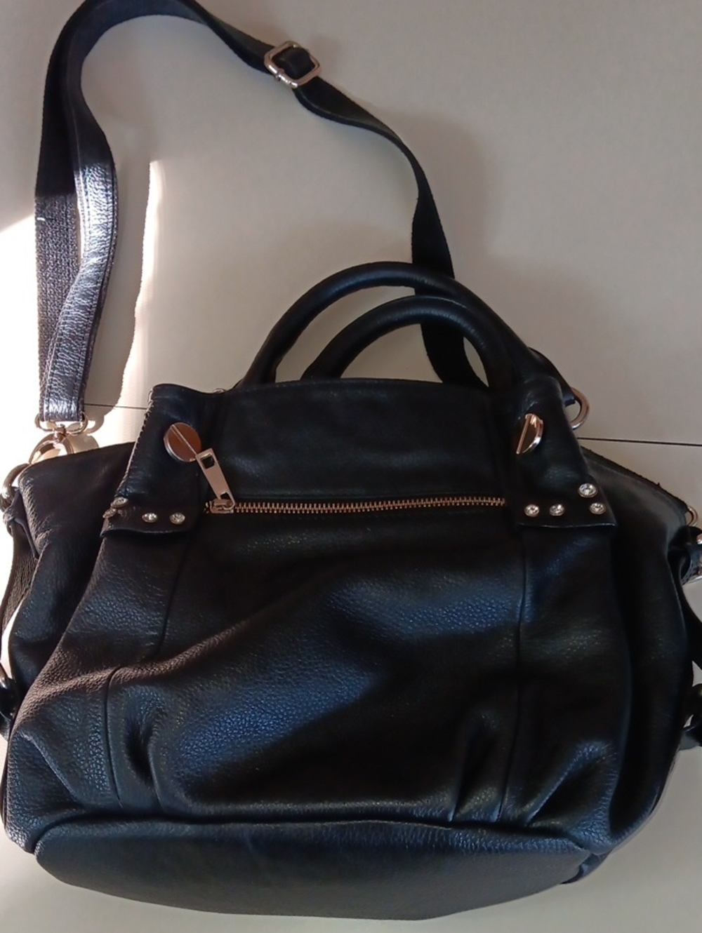 FJ Italian Leather Satchel & crossbody bag -- pebbled Black - Picture 2 of 8